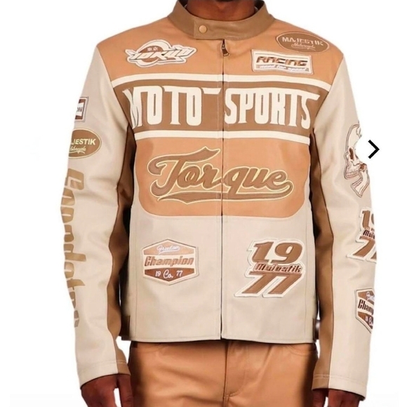 Majestic Other - Majestic Moto Sports Torque Men’s Leather Jacket - Tan & Cream